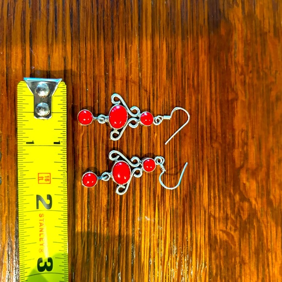 2 inch drop red corral, sterling silver earrings. Such a beautiful RED - Picture 3 of 4